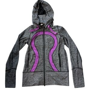 Lululemon Scuba Hoodie II Tri Geo‎ Printed Inkwell Gray Purple Size 6